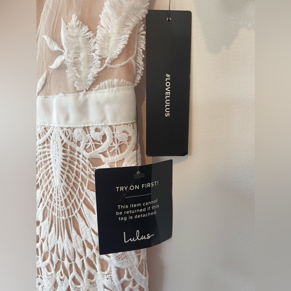 Lulu’s White and Nude Lace Midi Dress - Picture 5 of 11